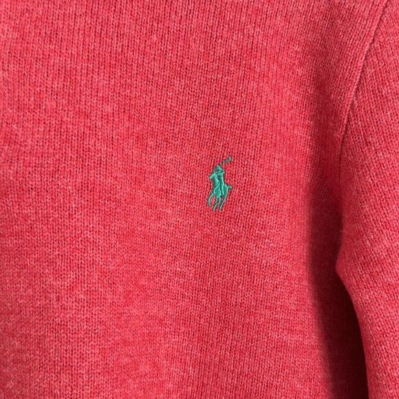 Vintage POLO RALPH LAUREN Pony Lambswool Collared Sweater 90s Raspberry Red M - Picture 5 of 9